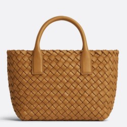 Borsa Mini Cabat Bottega Veneta agnello intrecciata color caramello