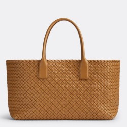 Borsa Cabat media Bottega Veneta agnello intrecciata color caramello