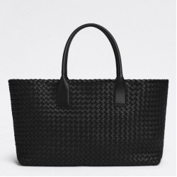Borsa Cabat media Bottega Veneta agnello intrecciata nera
