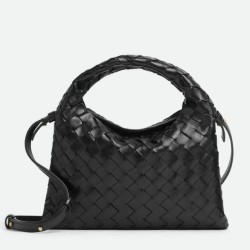 Bottega Veneta Mini Hop Borsa vitello intrecciata nera