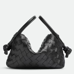Borsa a tracolla Bottega Veneta Piccolo Loop agnello intrecciata nera