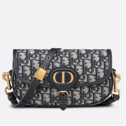 Borsa Dior Bobby East-West tela Dior Oblique blu