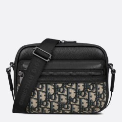 Dior Borsa a tracolla con cerniera Mini Rider 2.0 beige obliquo con pelle nera
