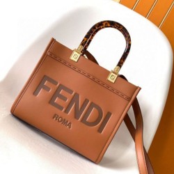 Borsa tote piccola Fendi Sunshine marrone vitello