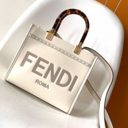 Borsa tote piccola Fendi Sunshine vitello bianca