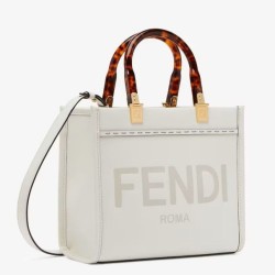 Borsa tote piccola Fendi Sunshine vitello bianca