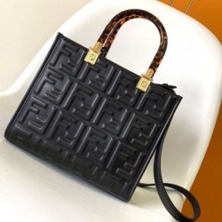 Borsa tote piccola Fendi Sunshine vitello FF nera