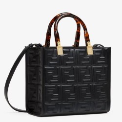 Borsa tote piccola Fendi Sunshine vitello FF nera