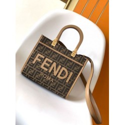Borsa tote piccola Fendi Sunshine tessuto jacquard FF marrone Borsa tote piccola Fendi Sunshine tessuto jacquard FF marrone