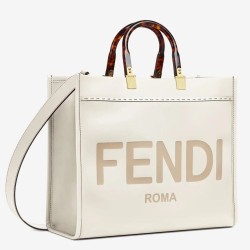 Fendi Sunshine Medium Shopper Borsa vitello bianca