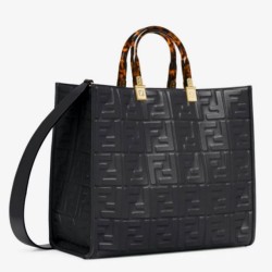 Borsa tote media Fendi Sunshine vitello FF nera