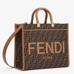 Borsa tote media Fendi Sunshine tessuto jacquard FF marrone