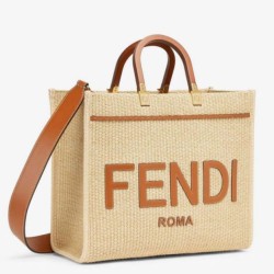 Borsa tote media Fendi Sunshine paglia naturale