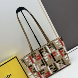 Borsa piccola Roll Tote Fendi tela con ricamo FF multicolore