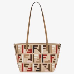 Borsa piccola Roll Tote Fendi tela con ricamo FF multicolore