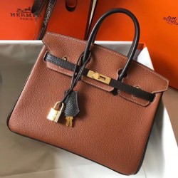 Borsa Hermes Birkin bicolore 25cm marrone/nero Clemence