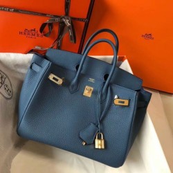 Borsa Hermes Birkin 25cm blu agata Clemence