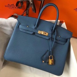 Borsa Hermes Birkin 25cm blu agata Clemence
