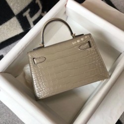 Hermes Kelly Mini II Borsa Taupe Embossed Crocodile