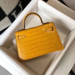 Hermes Kelly Mini II Borsa Yellow Embossed Crocodile