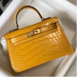 Hermes Kelly Mini II Borsa Yellow Embossed Crocodile
