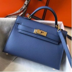 Hermes Kelly Mini II Borsa Blue Agate Epsom