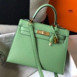 Hermes Kelly 25cm Sellier Borsa Vert Criquet Epsom