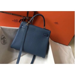 Borsa Hermes Kelly 28cm Retourne blu agata Clemence