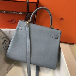 Hermes Kelly 28cm Retourne Borsa Blue Lin Clemence