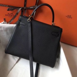 Hermes Kelly 28cm Retourne Borsa Nero Clemence