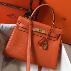 Hermes Kelly 28cm Retourne Borsa Orange Clemence