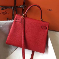 Borsa Hermes Kelly 28cm Retourne rossa Clemence