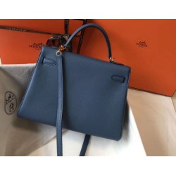 Borsa Hermes Kelly 32cm Retourne blu agata Clemence