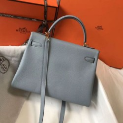 Hermes Kelly 32cm Retourne Borsa Blu Lin Clemence
