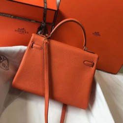 Hermes Kelly 32cm Retourne Borsa Arancione Clemence