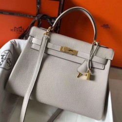 Hermes Kelly 32cm Retourne Borsa Grigio Perla Clemence