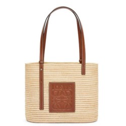 Loewe Piccolo Square Basket Borsa Raffia e vitello marrone