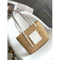 Loewe Piccolo Square Basket Borsa Raffia e vitello bianca