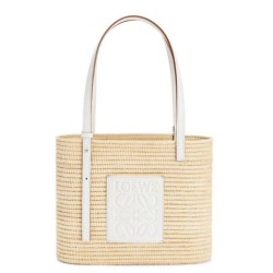 Loewe Piccolo Square Basket Borsa Raffia e vitello bianca