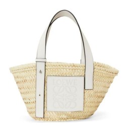 Loewe Piccolo Basket Borsa Raffia e vitello bianca