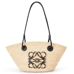 Loewe Piccolo Anagram Basket Borsa Iraca Palm e Vitello Nero