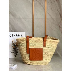 Loewe Medium Basket Borsa Raffia e vitello marrone