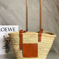 Loewe Medium Basket Borsa Raffia e vitello marrone