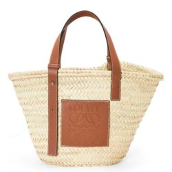 Loewe Medium Basket Borsa Raffia e vitello marrone