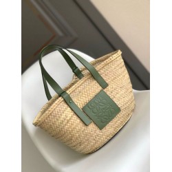 Loewe Medium Basket Borsa Raffia e vitello rosmarino