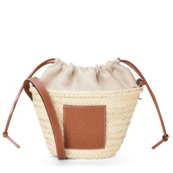 Loewe Drawstring Bucket Borsa Foglia di palma e vitello marrone