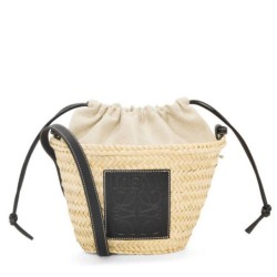 Loewe Drawstring Bucket Borsa Palm Leaf e vitello nera
