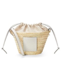 Loewe Drawstring Bucket Borsa Palm Leaf e vitello bianca