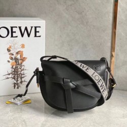 Borsa Gate piccola Loewe vitello nera e jacquard