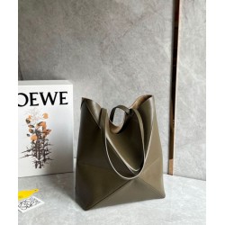 Loewe Puzzle Medium Fold Tote Borsa Dark Green Vitello Loewe Puzzle Medium Fold Tote Borsa Dark Green Vitello